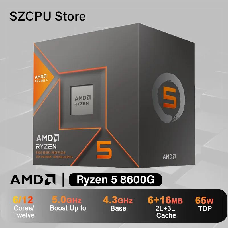 AMD Ryzen 5 8600G AI 6 ھ, 12 , 5GHz AM5 CPU, ǳ  ڽ μ, ǰ